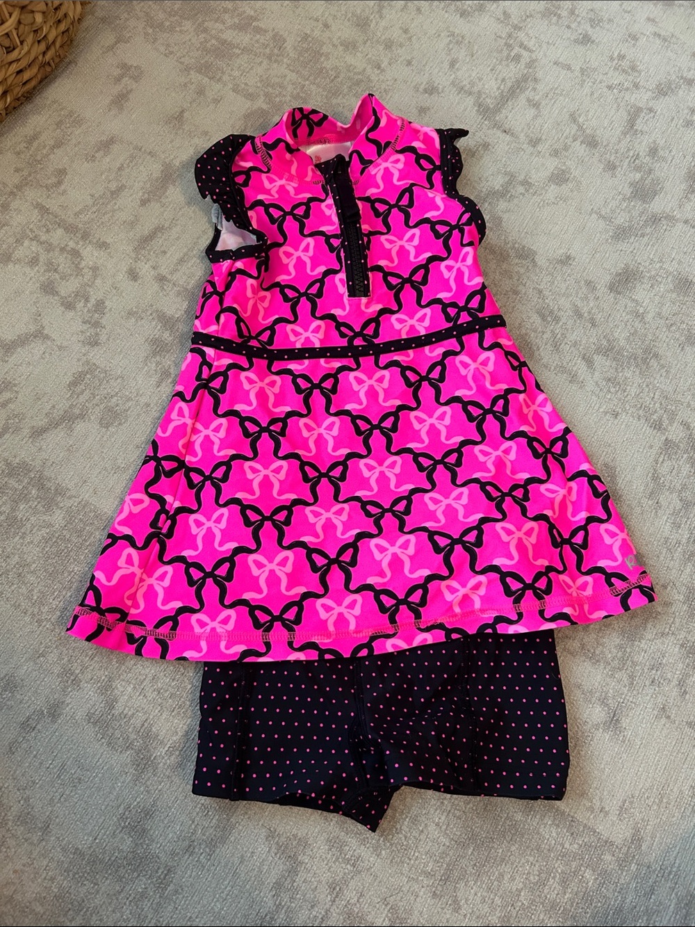 Ruffle Butts neon pink and black dress and short set size 2T